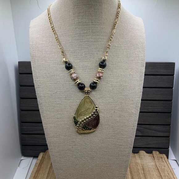 Kenneth Cole Tear Drop Enamel Pendant Beaded Necklace - Picture 3 of 6